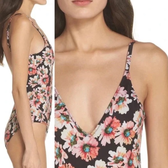 Leith Floral One Piece Open Back Swimsuit Size Medium New - Picture 5 of 11
